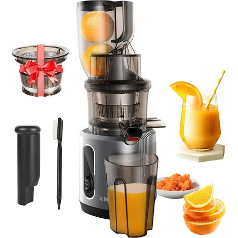 Juicer à la Presse Froide, Presse-Agrumes à Mastic électrique, goulotte d'alimentation de 75 mm de Large, Moteur à Couple élevé de 200 W, opération de DC silencieuse pour Les Fruits