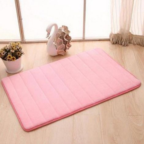 Rose, 4060cm (polaire corail de 0,6 cm d'épaisseur) Tapis de sol uni en polaire corail, absorbant, résistant à l'usure et antidérapant pour les entrées de salle de bain. (1/5)