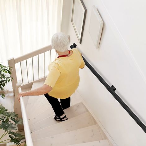TolleTour Rampe Escalier Murale Main Courante Escalier Noire  Revêtement Garde Corps Longueur 120 cm Fabriqué en Métal Interieur Exterieur