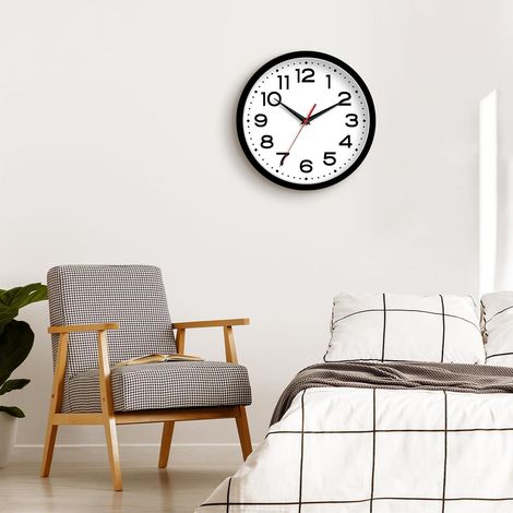 Horloge murale silencieuse (sans tic-tac), moderne, à piles, 20 cm, petit format, classique, analogique, décorative, pour cuisine, salon, bureau, chambre, salle de bain (noire) (1/4)