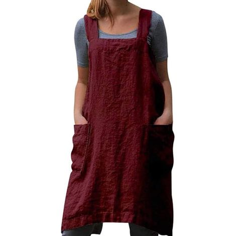 Tablier Croisé Dos - Tablier Coton Lin 70% Coton 30% Lin - Grand Tablier Cuisine avec Poches - Unitaire (1/5)
