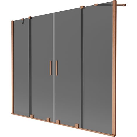 Mexen Velar Duo Badewannenabtrennung 2-flügelig verschiebbar 200 x 150 cm, Graphit, gebürstetes Kupfer - 896-200-000-42-65 (1/2)
