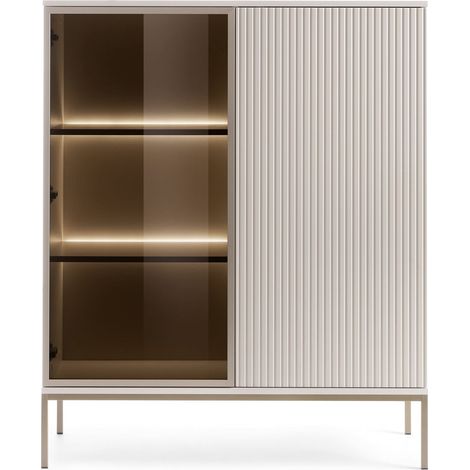 Vitrine basse moderne à façade cannelée, 104 × 126 × 39 cm, Cachemire / Or (1/5)