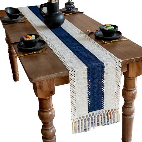 Nappe de table de Noël imperméable en polyester résistant, 30 x 160 cm, bleu marine, idéale pour les repas de famille pendant les fêtes. (1/5)