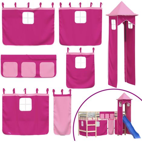 Rideaux pour lit mezzanine avec tour rose polyester