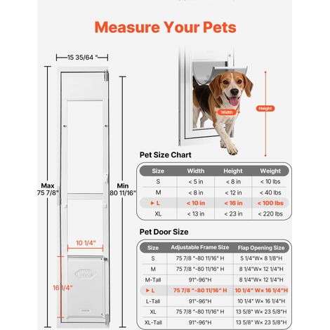 Chatière pour Porte Coulissante en Verre, Porte pour Chien et Chat, Ouverture Pivotante à 180°, Hauteur Réglable de 1927 à 2049mm,… (1/5)