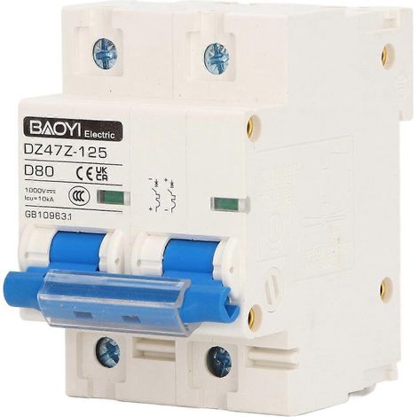 2-poliger Mini-Leistungsschalter, 10 kA Abschaltvermögen, für Solar-PV-Anlagen, Kleinleistungsschalter 80 A DC 1000 V, blau