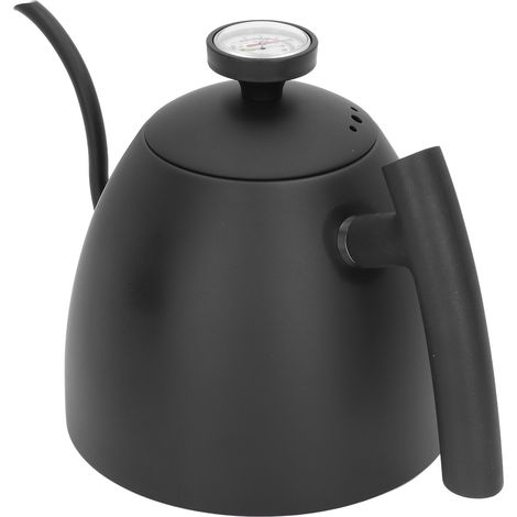 Bouilloire à café manuelle noire 800ml avec thermomètre, bec long et fin, cafetière en acier inoxydable 304 (1/5)