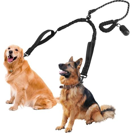 Laisse double pour chien, laisse élastique anti-nœuds, rotation à 360°, avec poignée rembourrée, convient aux chiens de taille moyenne ou grande. (1/5)