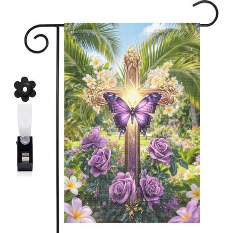 Drapeau vertical style enchanteur et papillon violet 30 x 45 cm décoration saisonnière cour (1/5)