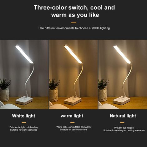 Wiederaufladbare LED-Schreibtischlampe mit USB-Anschluss, Handyhalterung, 3 augenschonenden Beleuchtungsmodi und faltbarem Nachttischlicht (1/5)