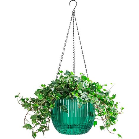 Set di 1 vaso da fiori sospeso autoirrigante per uso interno ed esterno, 21,0 cm, cestino da fiori sospeso con ganci e fori di drenaggio per giardino e casa