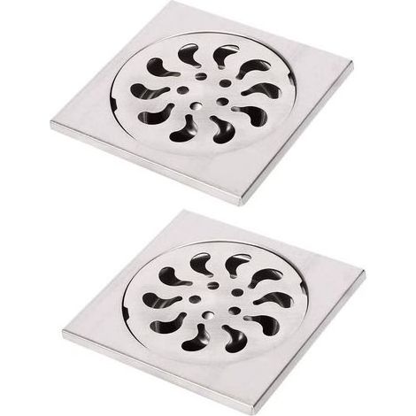 Quadratischer Bodenablauf aus Edelstahl, Duschrost, Duschfilter, Haarfänger, 90 x 90 x 30 mm (1/5)