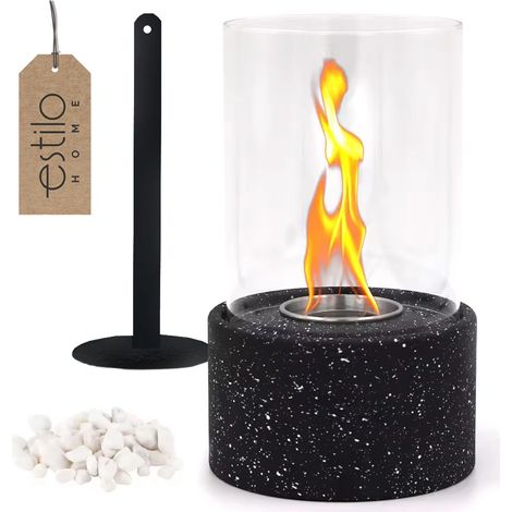 Chimenea de mesa independiente Bio Chimenea negra de 24 cm con piedras decorativas - redonda negra (1/5)