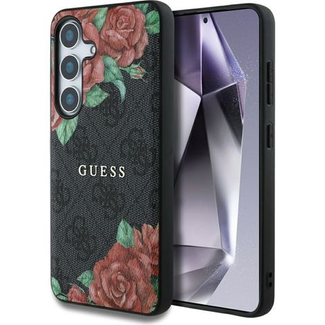 Funda de piel Guess MagSafe con logo de flores para Samsung Galaxy S25