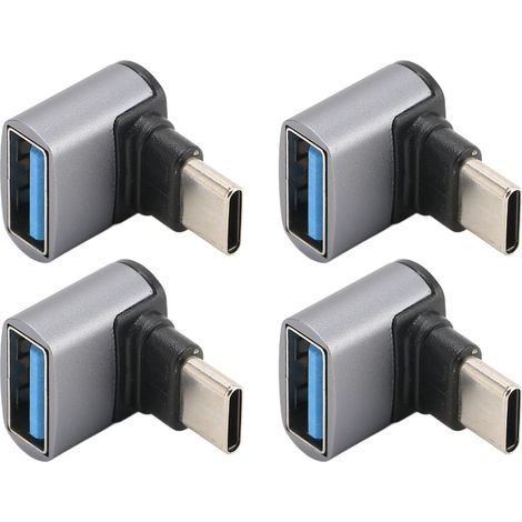 Lot de 4 adaptateurs USB-C vers USB coudés à 90° (10 Gbit/s) pour téléphones et ordinateurs portables. (1/5)