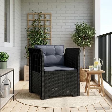 Fauteuil de Jardin 1 Place en PP Look Rotin Anthracite avec Coussins Gris Clair - PANGIVO (1/5)
