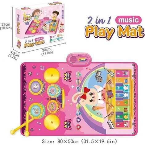 Tapis de Musique - Tapis de Danse Tactile avec Baguettes - Pour Enfants 1 à 5 Ans - 2 en 1 - 1 Pièce (1/5)