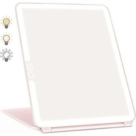 Miroir Maquillage, Miroir Maquillage Lumineux avec 72 Lumières LED, 2000mAh USB Rechargeable Miroir LED, Écran Tactile Miroir de Voyage (Rose) (1/4)