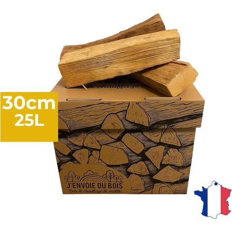 Bois de Chauffage 30cm Extra sec - Joli Carton de 25L - Poêle, Insert cheminée, Brasero, BBQ - Bois durs (hêtre, chêne, frêne) (1/5)