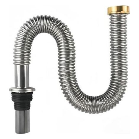 Tuyau d'évacuation flexible pour évier, siphon de cuisine flexible, résistant aux hautes températures, en acier inoxydable, siphon flexible pour lavabo (60 cm) (1/4)