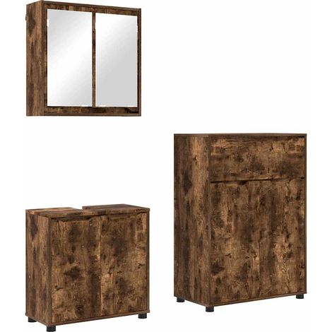 Badezimmermöbel-Set 3 pcs Geräucherte Eiche Holzwerkstoff vidaXL