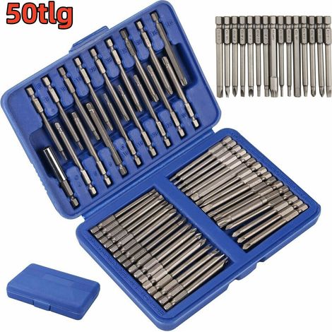 Jeu de 50 embouts de tournevis extra‑longs en acier allié, 75 mm (3 pouces), types Hex, Torx, Star, Spline, Plat, Spanner, boîte de rangement, réparation électroménager bricolage (1/5)