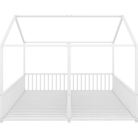 Litera infantil de metal 90 x 200 cm blanca con escalera y barandillas, sin colchón (1/5)