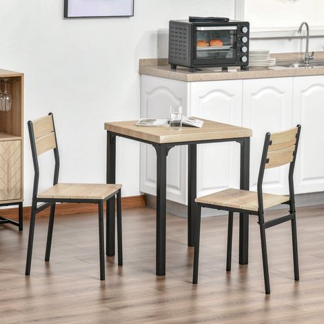 Conjunto de Mesa y 2 Sillas de Comedor, para Cocina y Zona de Comida, Estilo Campestre, en MDF, Natural (1/5)