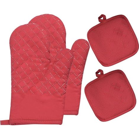 Ein Set karierter, rutschfester und hitzebeständiger Küchenhandschuhe, die Temperaturen bis zu 500 Grad Celsius standhalten lange Handschuhe, die sich zum Kochen im Backofen eignen.