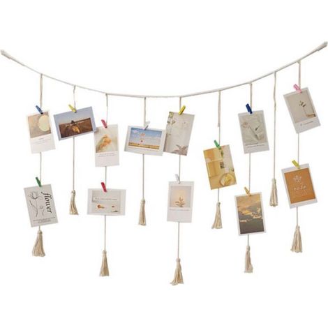 Wandmontierter Fotoständer, Collage-Fotorahmen für die Wandgestaltung im Bohème-Stil, Fotohalter mit 20 Holzklammern, für rustikale und ländliche Einrichtung – AquaForge (1/5)