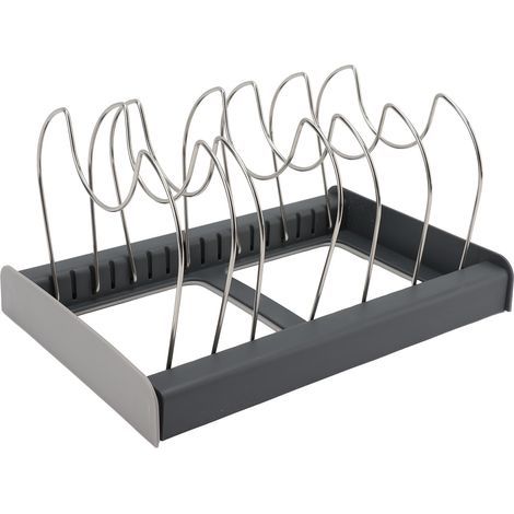 Étagère extensible pour casseroles et poêles, rangement pour placards de cuisine et garde-manger, support pour ustensiles de cuisson, couvercle et 7 séparateurs (1/5)