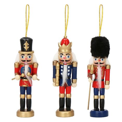 SPRINGOS Nussknacker-Anhänger 3 Stk. Figuren aus Holz 4x13 cm Weihnachtsbaumschmuck Soldat mit Waffe König Kosak Soldat mit Trommel Weihnachten Deko-Figuren