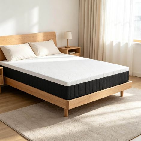 Matelas 140 x 190 cm en mousse à mémoire de forme, 2 personnes, 25 cm d'épaisseur, blanc et gris (1/5)