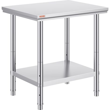 VEVOR Mesa de Preparación de Comida de Acero Inoxidable 60 x 76 x 80 cm Tabla de Cocina Profesional Capacidad de Carga 750 kg Tabla de Trabajo de Cocina de Catering Ajustable para Restaurante Escuela
