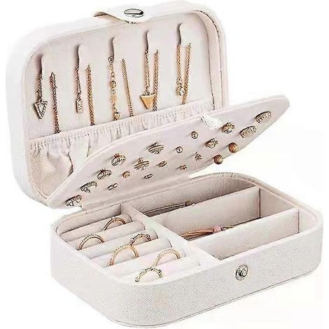 Petite boîte à bijoux pour femmes et filles, mini boîte de rangement de bijoux de voyage (1 pièce, blanche) (1/2)