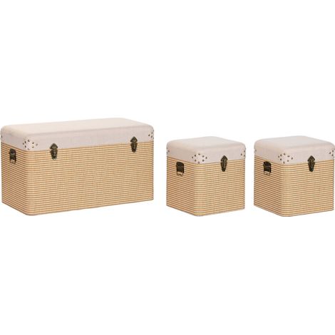Baul Set 3 Poliester Madera 80X40X45 Beige (1/5)