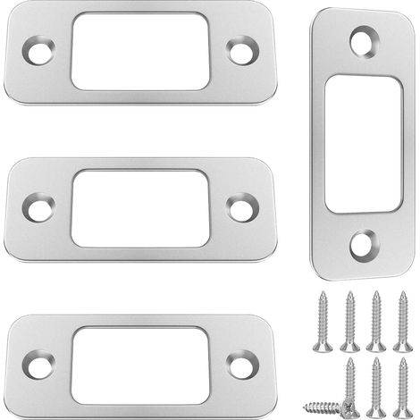 Deadbolt Strike Plate Satin Nickel 1" x 2.125" Door Back Plate Round Corner Strike with 8 Screws Pack of 4 (1/3)