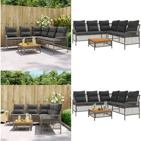 Salon de jardin 2 pcs avec coussins Gris Résine tressée - Ensemble Salon De Jardin - Salon De Jardin Extérieur - Meubles De Jardin - Canapé D'extérieur - Set De Salon De Jardin - Home & Living (1/5)