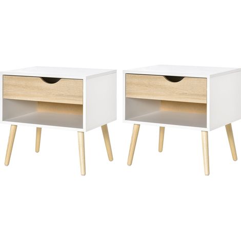 Set 2 Comodini con Cassetto e Mensola in Legno 50x39x51cm Bianco e Rovere (1/5)