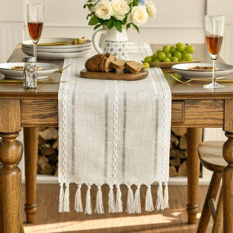1 nappe/chemin de table rayé vert 35160cm (longueur des pompons comprise) (1/5)