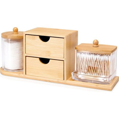 Badezimmer-Organizer für Kosmetikartikel, Wattestäbchen und Wattepads, Bambus, 30 x 11,5 x 8 cm (1/5)