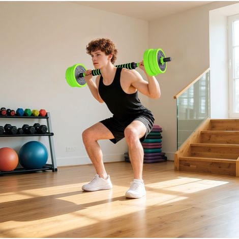 Haltère réglable 4 en 1 20 kg en plastique vert, gain de place pour home gym FloraGrace (1/5)