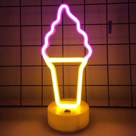 Lampada notturna a LED al neon a forma di gelato con base, insegna decorativa al neon a LED