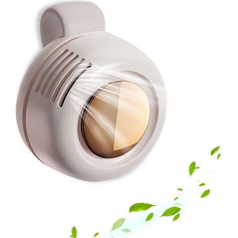 Mini portable and silent bladeless clip-on fan — Ideal for outdoor use, travel and office (Travel accessory) — 3 adjustable fan speeds (Type-C port, White) (1/5)