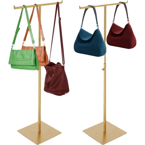 Soporte para bolsos, diseño en forma de T, material de acero inoxidable, soporta hasta 5 kg, paquete de 2, altura ajustable. (1/5)