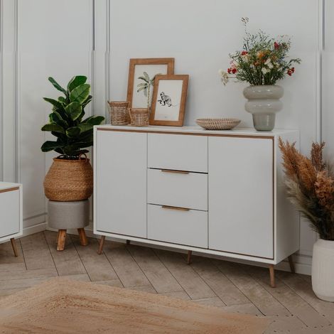 Madia colore bianco con particolari quercia 2 ante e 3 cassetti Arona01B 135x38x90H (1/5)