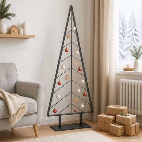 Sapin de Noël en métal avec support KUOPIO 150 cm Acier Noir (1/5)