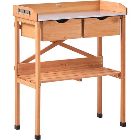 Potting Bench with Storage Light Brown Fir Wood 79 x 37 x 89 cm Galvanised Iron Worktop Practical Garden Table Modern Rustic RAVANUSA (1/5)