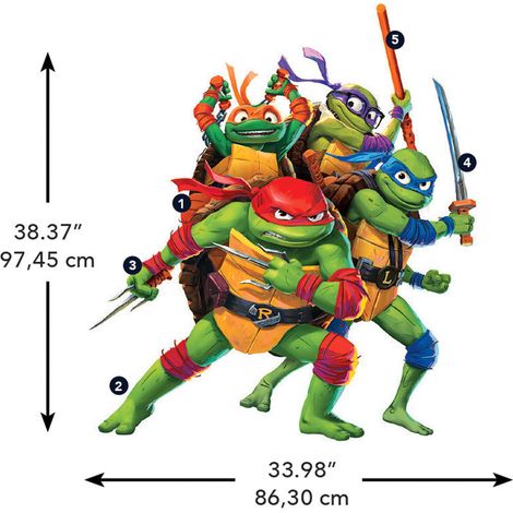 Stickers repositionnables - Les Tortues Ninja - Leonardo, Donatello, Raphaël et Michelangelo (1/5)